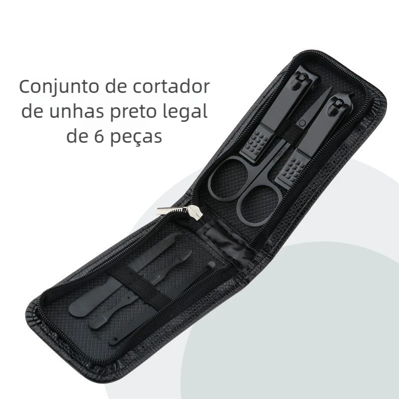 Alemanha Kit de Cuidados Pessoais 6 Pcs – Manicure Pedicure, Clipper Preto Brilhante, Tesoura de Sobrancelhas
