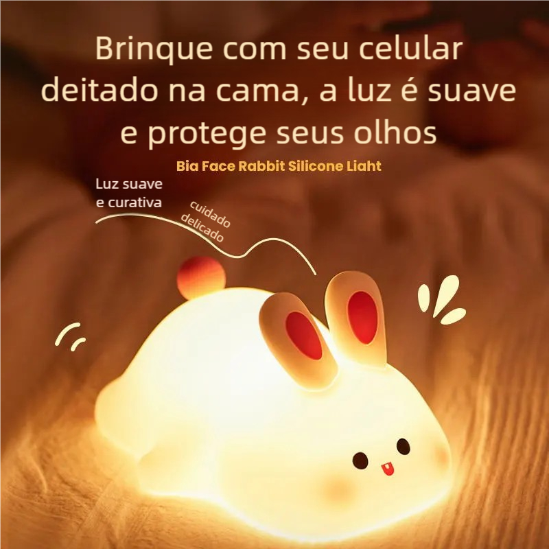 Luminária de Silicone Nocturna Sensor De Touch RGB Coelho Fofa Recarregável De USB