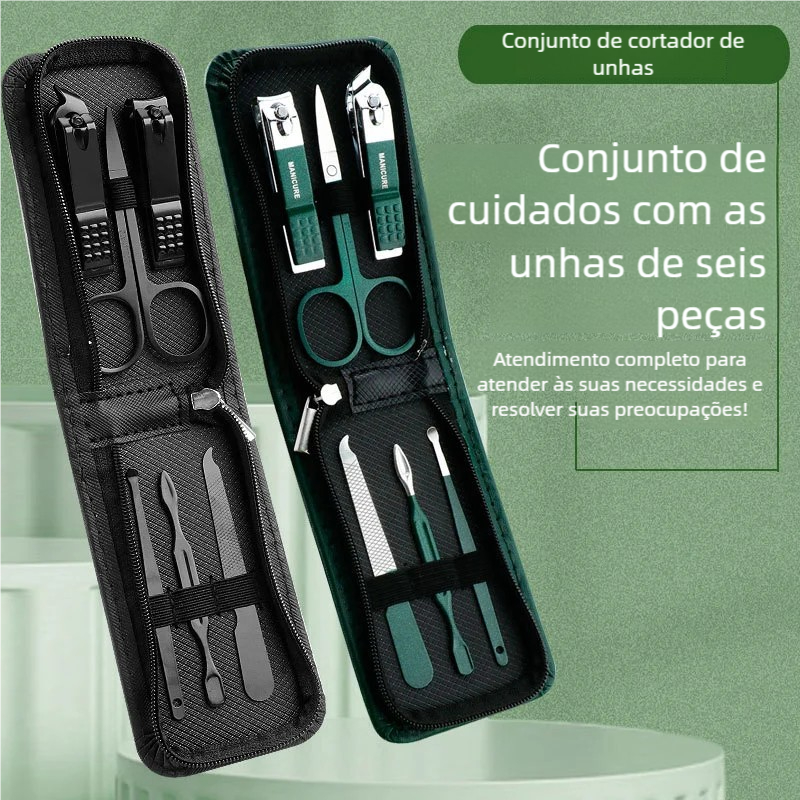 Kit Luxury Manicure Pedicure 6 Pcs Alemanha – Conjunto Clipper Preto Brilhante, Ferramentas de Cuidados Pessoais