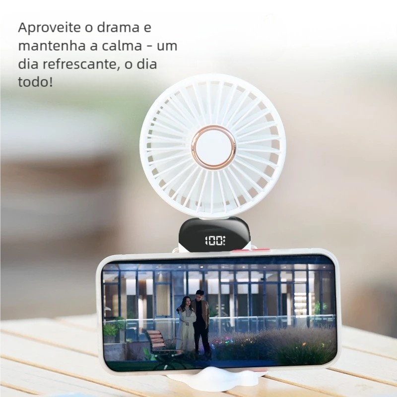 Mini Ventilador Dobrável – USB Recarregável, Display Digital, Portátil em Oferta na Shopee