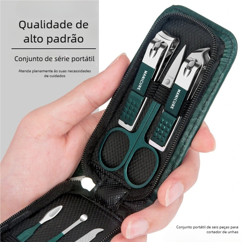 6 Pcs Portable Luxury Manicure Sets Kits De Pedicure Conjunto De Clipper Preto Brilhante Ferramentas De Cuidados