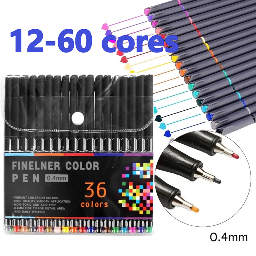 KIT Com 12/24/36/48/60 Cores Canetas Coloridas Fine Line Ponta Fina Fineliner 0.4mm 1ª Linha em Oferta na Shopee