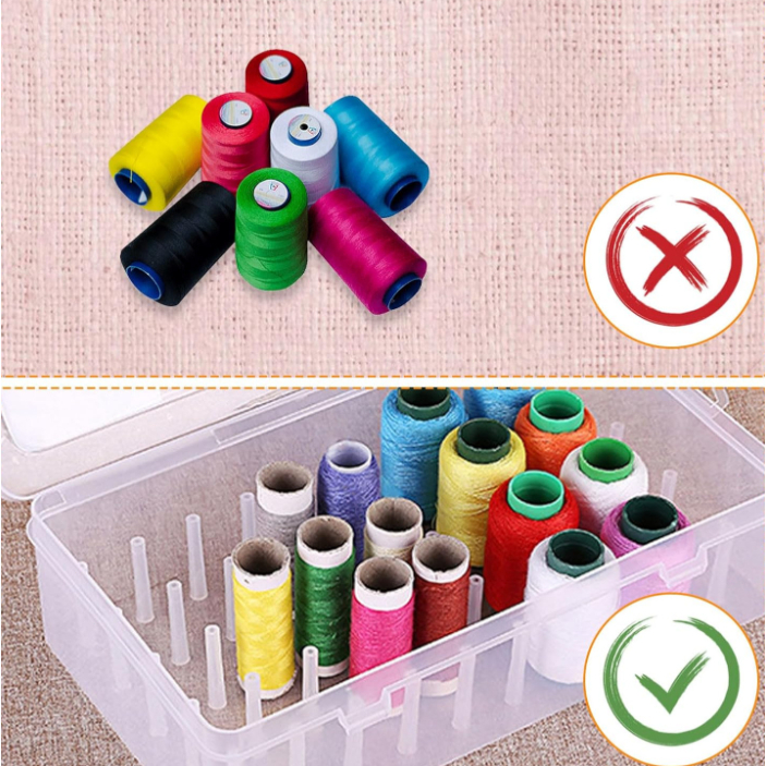 Caixa De Carretel De Linha De Plástico-Kit De Costura Doméstica De 42 Carretéis , Organizador De Mesa Transparente Multi — imagem 2 de 2