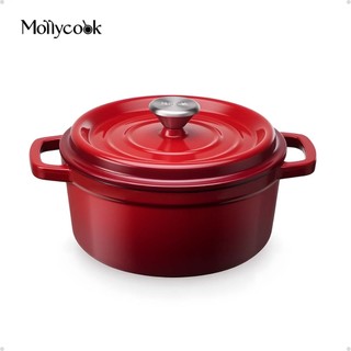 Mollycook Panela Caçarola de Ferro Esmaltado Antiaderente  22/24cm Luna Panela Caçarola Fogão a Gás e Indução Vermelho
