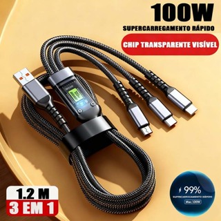 Cabo De Carregamento 3 Em 1 De Liga De Zinco 100W 6A Carregador Super Rápido USB Proteção Para Micro Tipo C-A1 em Oferta na Shopee