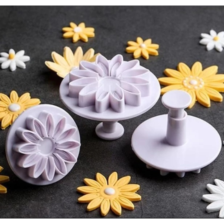 KIT C/3 Ejetor Flor de Girassol Biscuit Pasta Americana Artigo de Confeitaria.C3352