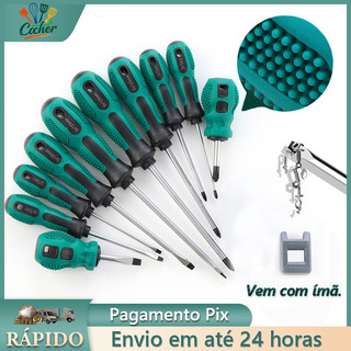 Jogo Chaves de Fenda e Phillips 10 Peças Kit De Chave Profissional Magnética
