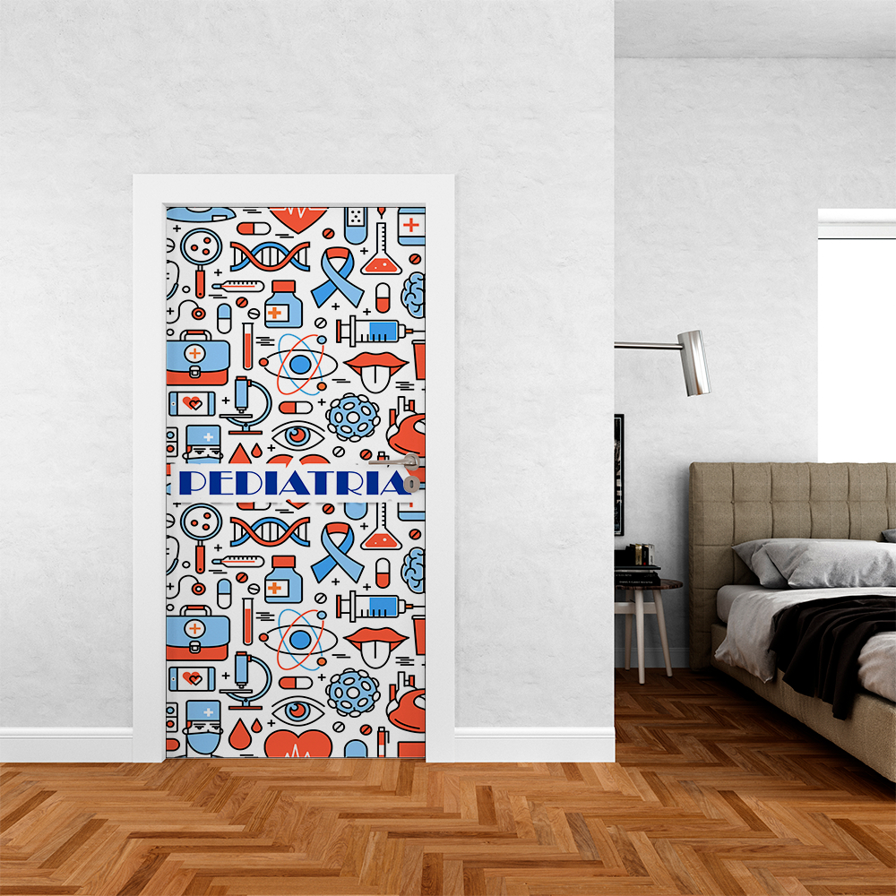 Capa De Porta Em Tecido Tema  Profissão Pediatria Área da Saúde e Cuidado Infantil Decoração 0,85x2,10m Veste Fácil
