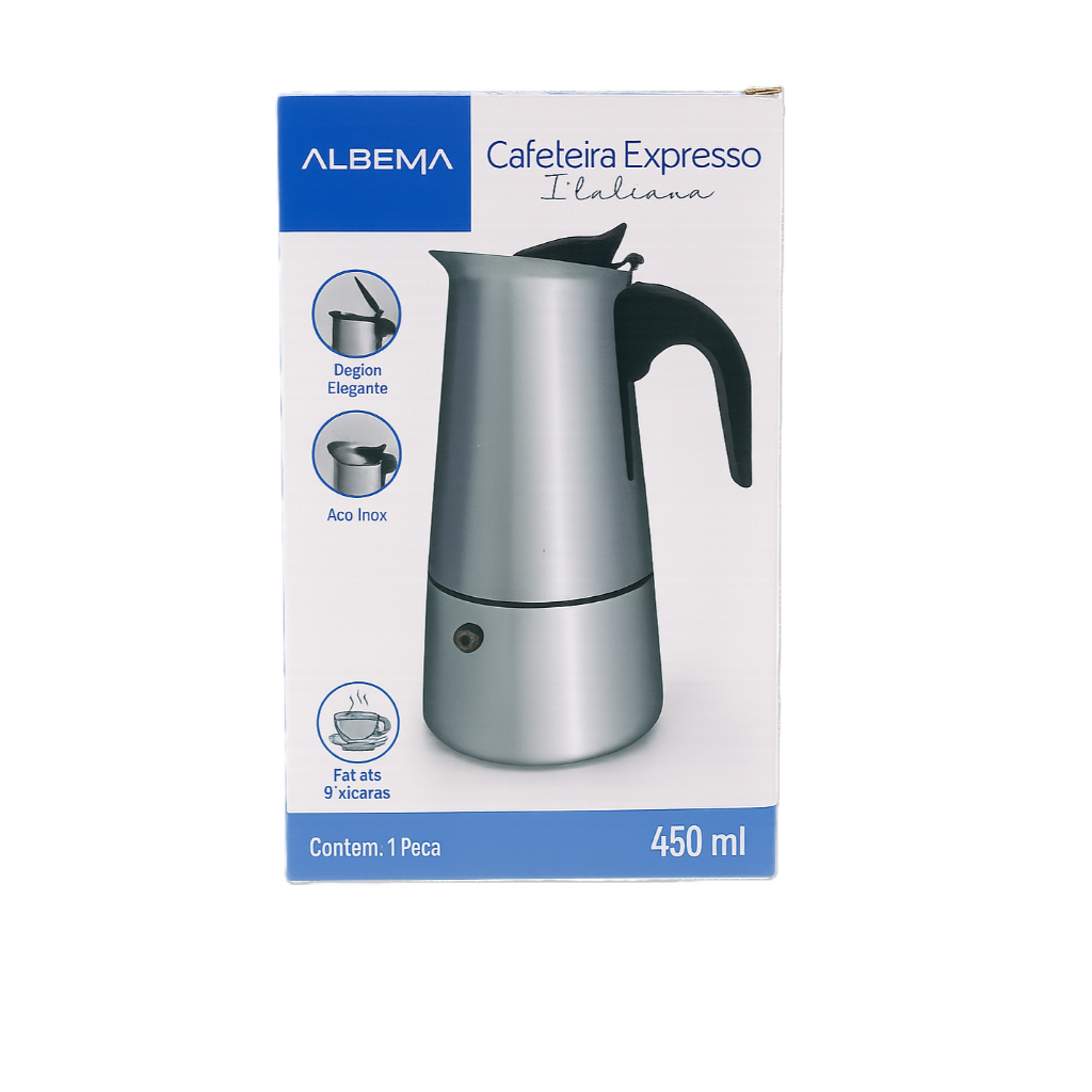 Imagem Cafeteira Italiana Inox Café Expresso Faz 9 Xícaras (450ml) ou 4 Xícaras (200ml)