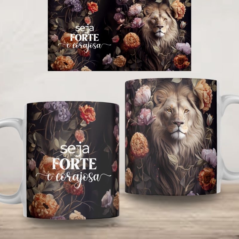Caneca Personalizada Evangélica Leão de Judá Decorativa Xícara 325ml Branca Cerâmica Porcelana Presente Lembrança