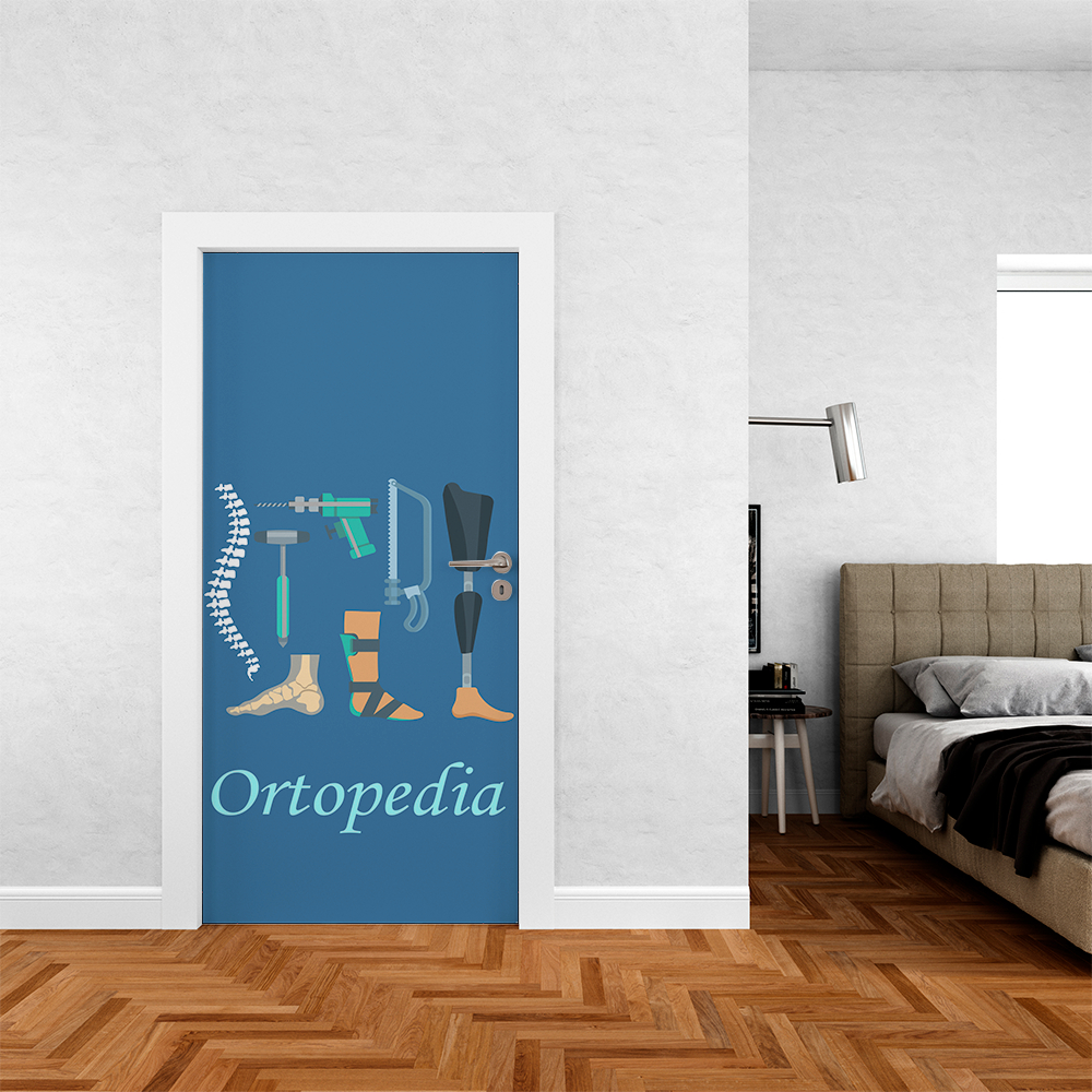 Capa De Porta Em Tecido Tema  Profissão Ortopedia Tratamento e Prevenção  Decoração 0,85x2,10m Veste Fácil