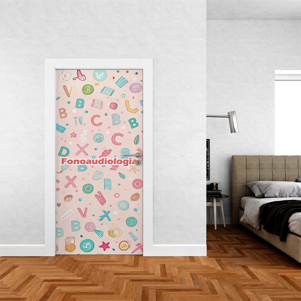 Capa De Porta Em Tecido Tema Profissão Fonoaudiologia Ciência da Comunicação Humana  Decoração 0,85x2,10m Veste Fácil