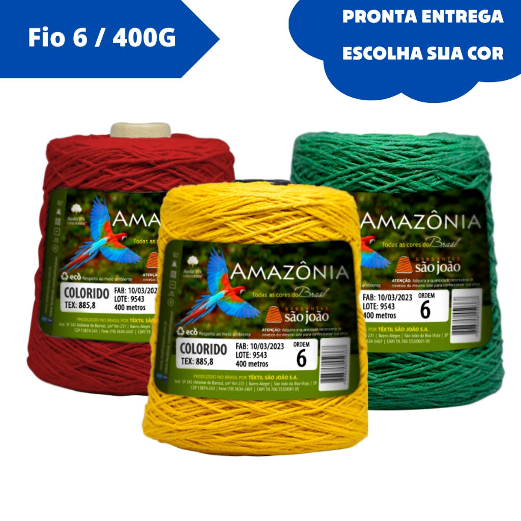 BARBANTE AMAZÔNIA MARCA SÃO JOÃO 400 GRAMAS FIO 6 - 400 METROS em Oferta na Shopee