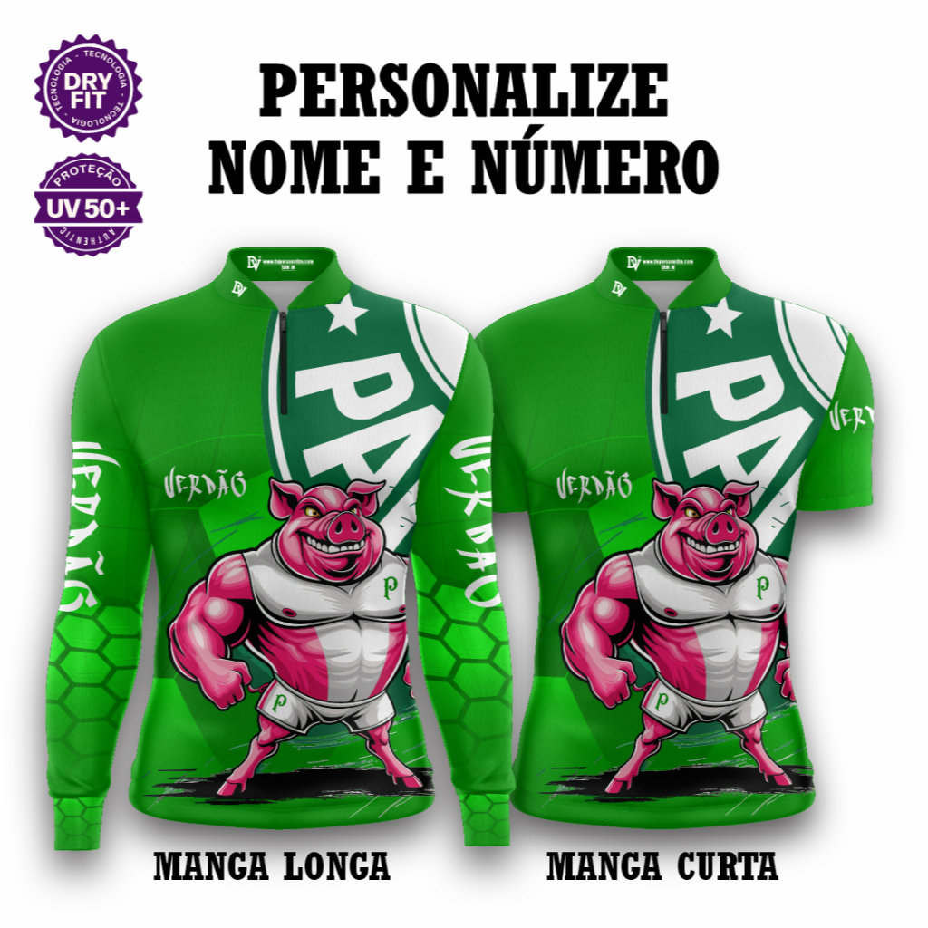 Camisa Zíper Futebol Verdão – Unissex UV50+ Premium Personalizada