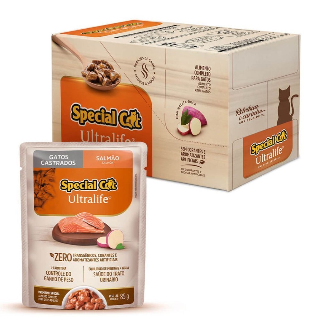 Caixa 12 Sachê Special Cat Ultralife Castrados Sabor Salmão - 85g
