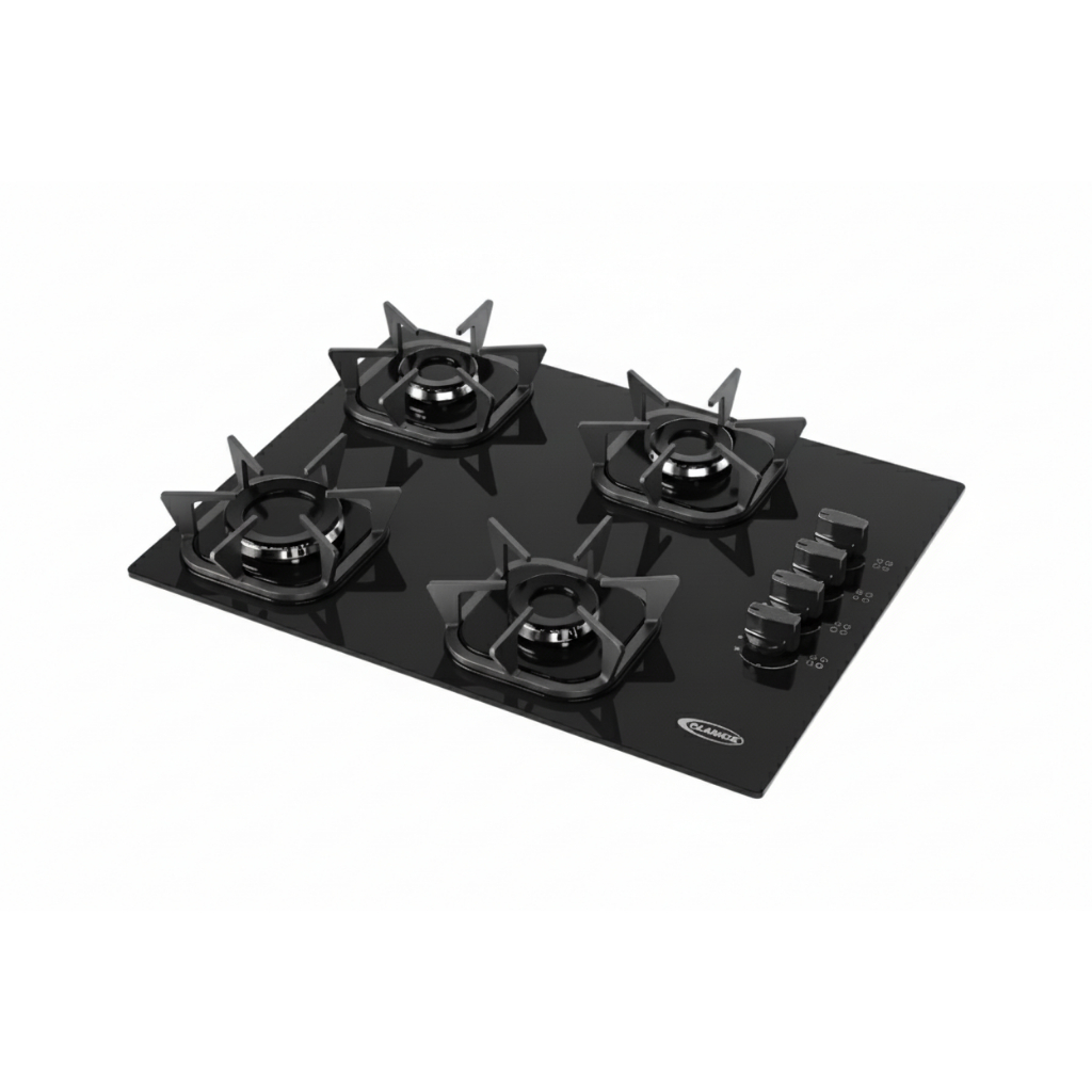 Cooktop Fogão Clarice 4 Bocas Preto Premium Vidro Temperado Resistente Trempe Ferro Fundido Acendimento Automático - AV