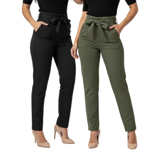 Kit 2 Calça Skinny Clochard Feminina Cintura Alta Bengaline Laço e Bolsos Conforto e Estilo em Oferta na Shopee