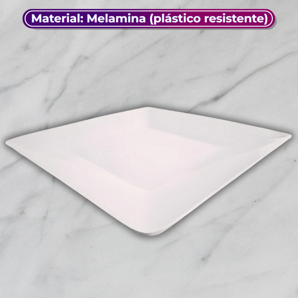 Prato Raso Quadrado Branco Melamina 25cm Multiuso Perfeito Para Servir em Buffet Eventos - Bestfer