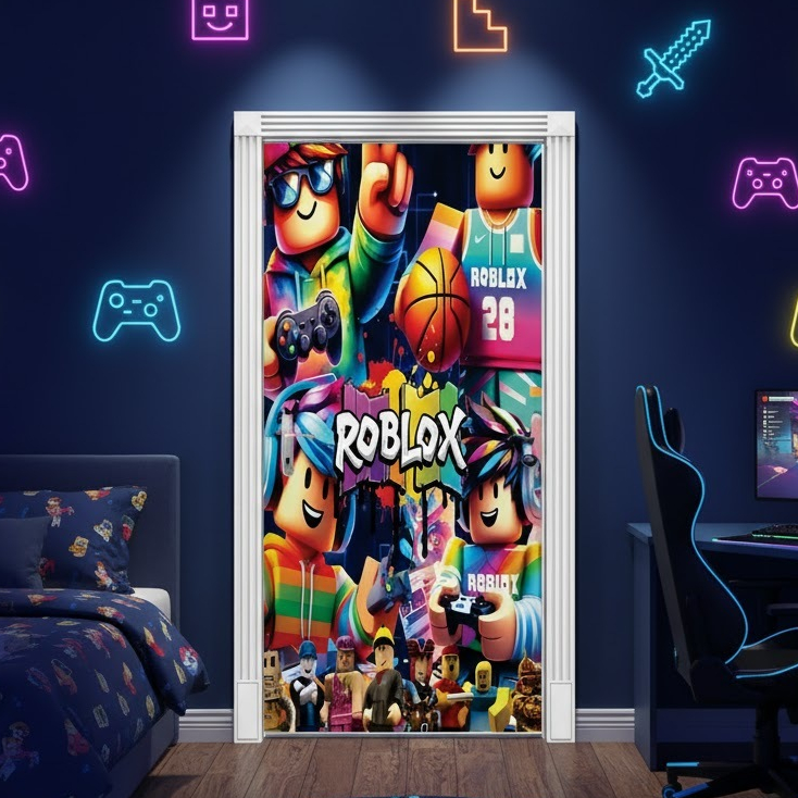 Capa de Porta Decoração Infantil Roblx para Quarto Sala Tecido Sublimado C/Elástico 0,85x2,1m em Oferta na Shopee