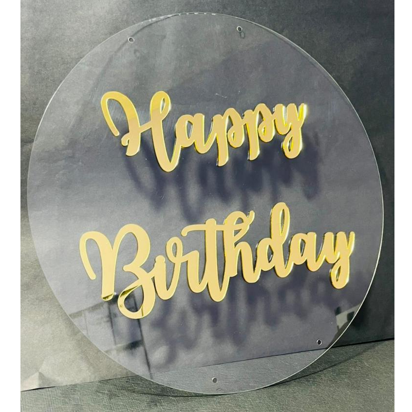 Happy Birthday Acrílico Espelhado Circulo com ou sem Base Transparente Decoração Mini Festa na Mesa Aniversário