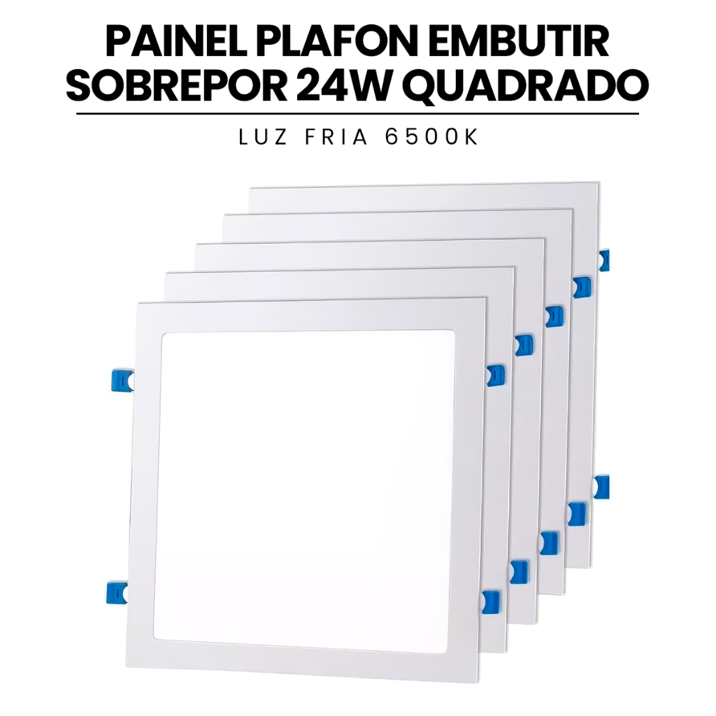 Painel Plafon Embutir Sobrepor 24w Quadrado Luz Fria 6500k