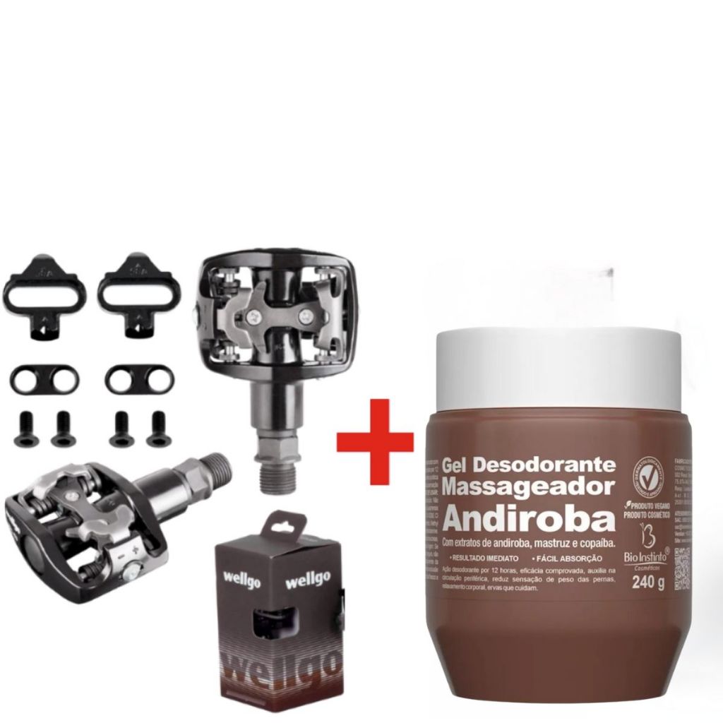 Pedal Wellgo Clip MTB WPD-823 Pto, Eixo Grosso 9/16 Com Tacos Massageador Andiroba