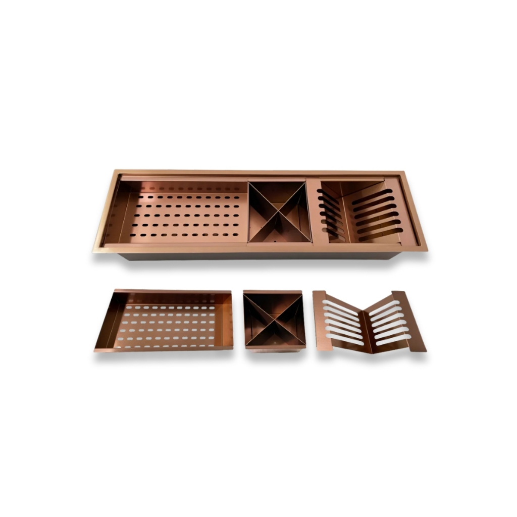 Calha Úmida Gourmet 90cm Escorredor Rosê Aço Inox Embutir Cozinha