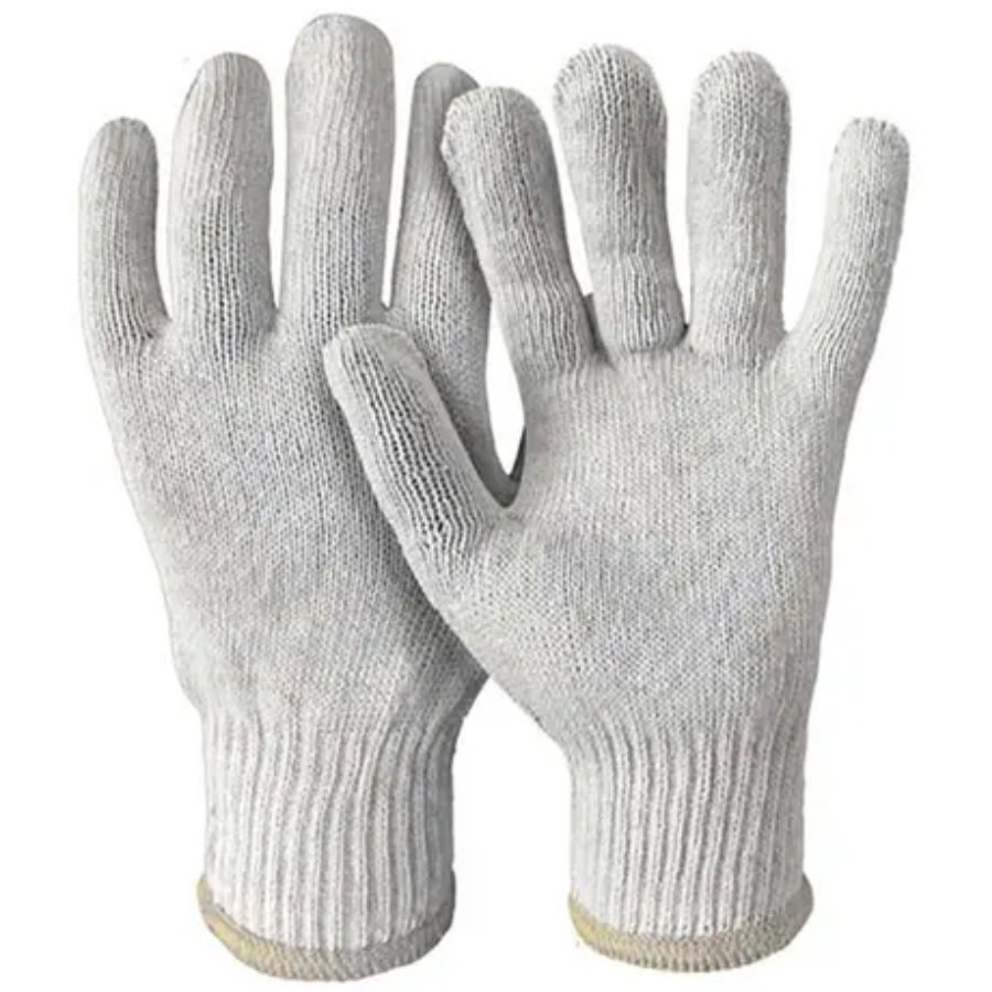 Kit 05 Pares de Luva Pano Proteção de Algodão Tricotada Pedreiro Sem Pigmento Branca