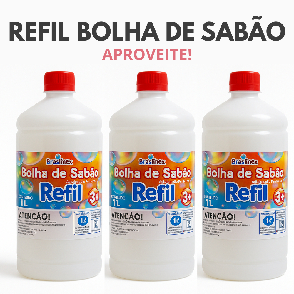 Refil Bolha de Sabão 1L Brasilflex – Líquido Infantil Atóxico | 1UND 2UND 3UND 4UND