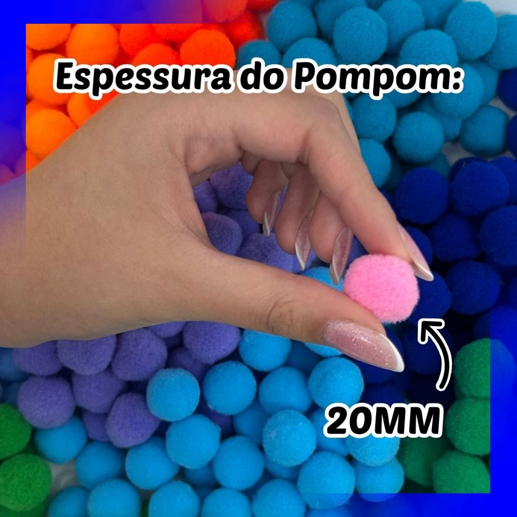 Pompom 20mm Várias Cores Kit até 500 Unidades para Artesanato e Decoração