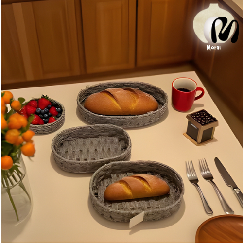 Conjunto de 3 peças de cesta oval, bandeja decorativa para armazenamento, cozinha doméstica