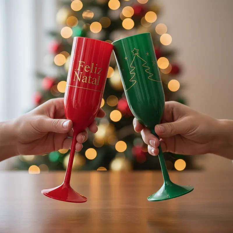 Kit 20 Taças Acrílicas “FELIZ NATAL” 190ml Champagne, Natal e Ano Novo | Reutilizáveis e Elegantes