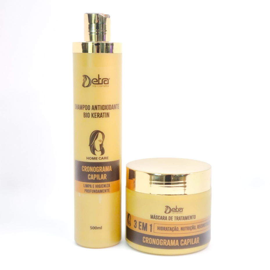 Kit Cronograma Capilar Home Care 3 em 1 Hidratação Reconstrução Nutrição profunda Detra Cosméticos