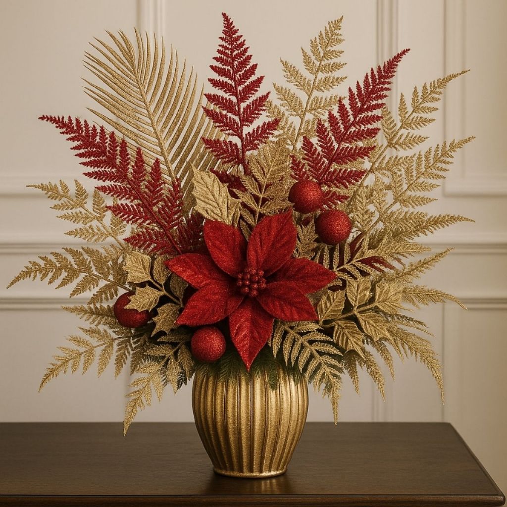 Kit Picks Folhas Arranjo de Natal Decoração Elegante Brilhoso Arvore Vaso Natal Glitter
