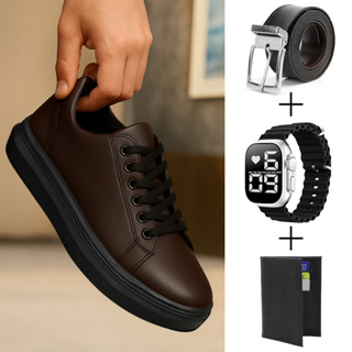 Tenis Sapatenis Masculino Casual Confortável Couro Ecologico preto e marrom Festa Trabalho Moderno em Oferta na Shopee