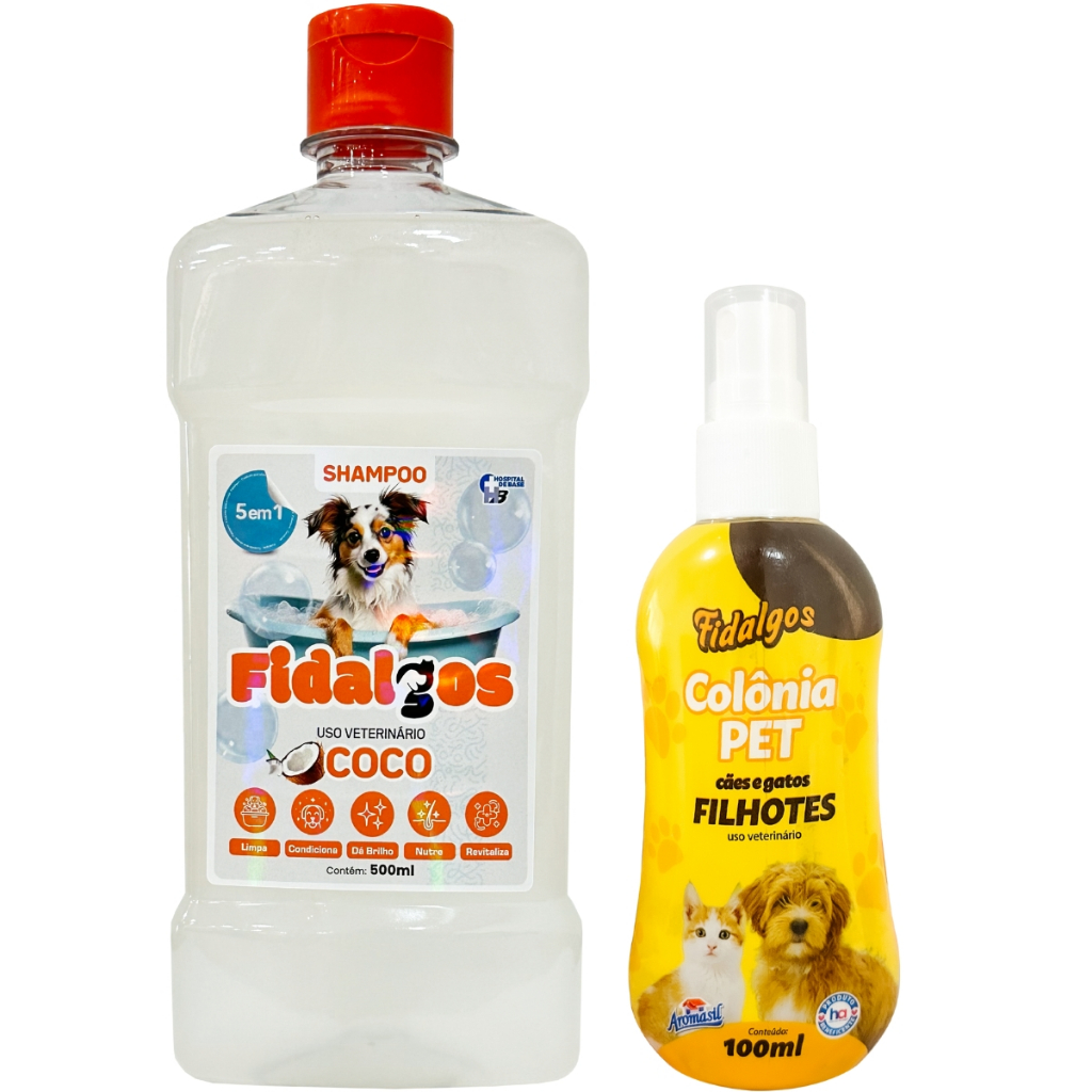 Kit Banho Pet Shampoo de coco + Colônia Pet Filhotes Cuidados Diário Para Casa
