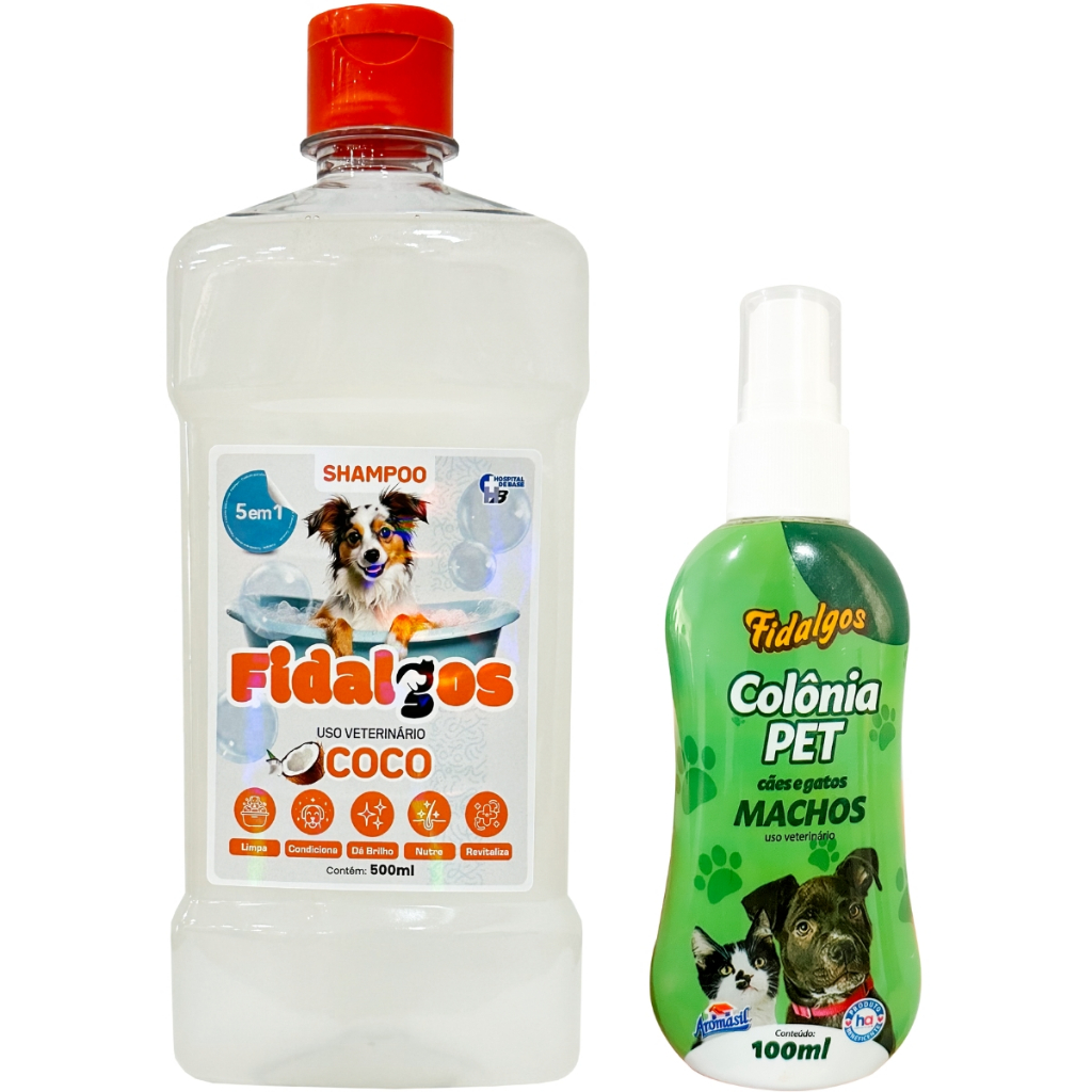 Kit Banho Pet Shampoo de coco + Colônia Pet Machos Cuidados Diário Para Casa