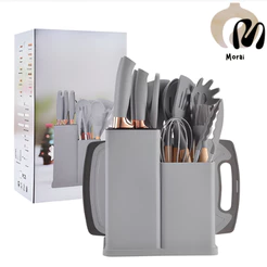 Kit Utensílios de Cozinha 12/19 Peças • Silicone com Cabo de Madeira • Completo e Resistente
