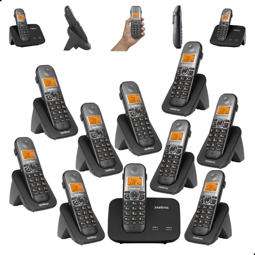 Kit Aparelho Telefone Sem Fio Intelbras TS 5150 com 9 Ramais TS 5121 Bina Viva Voz ID Chamada
