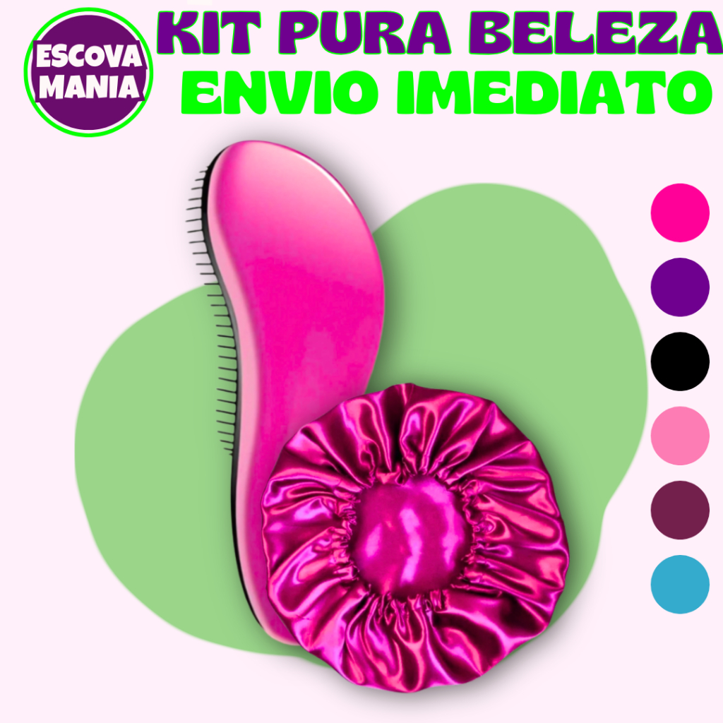 Kit Pura Beleza 2 ITENS - 1 Escova Magica + 1 Touca De cetim -Anti Frizz - De Desembaraçar Cabelo