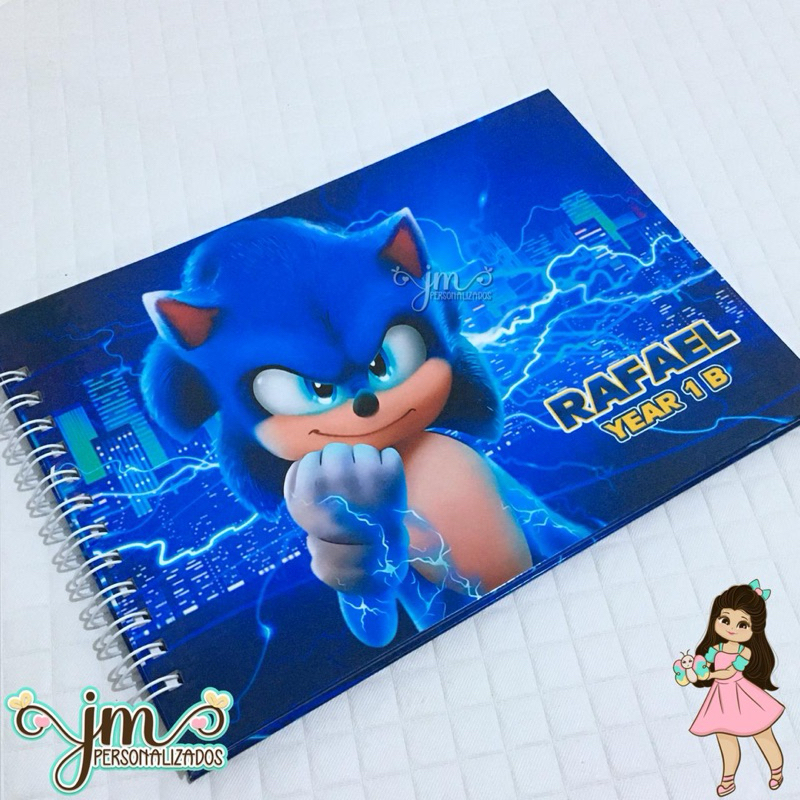 Caderno Meia Pauta Personalizado 48f. ou 96f.- Tema: Sonic | Caderno | Meia Pauta | Pautado | Volta as Aulas