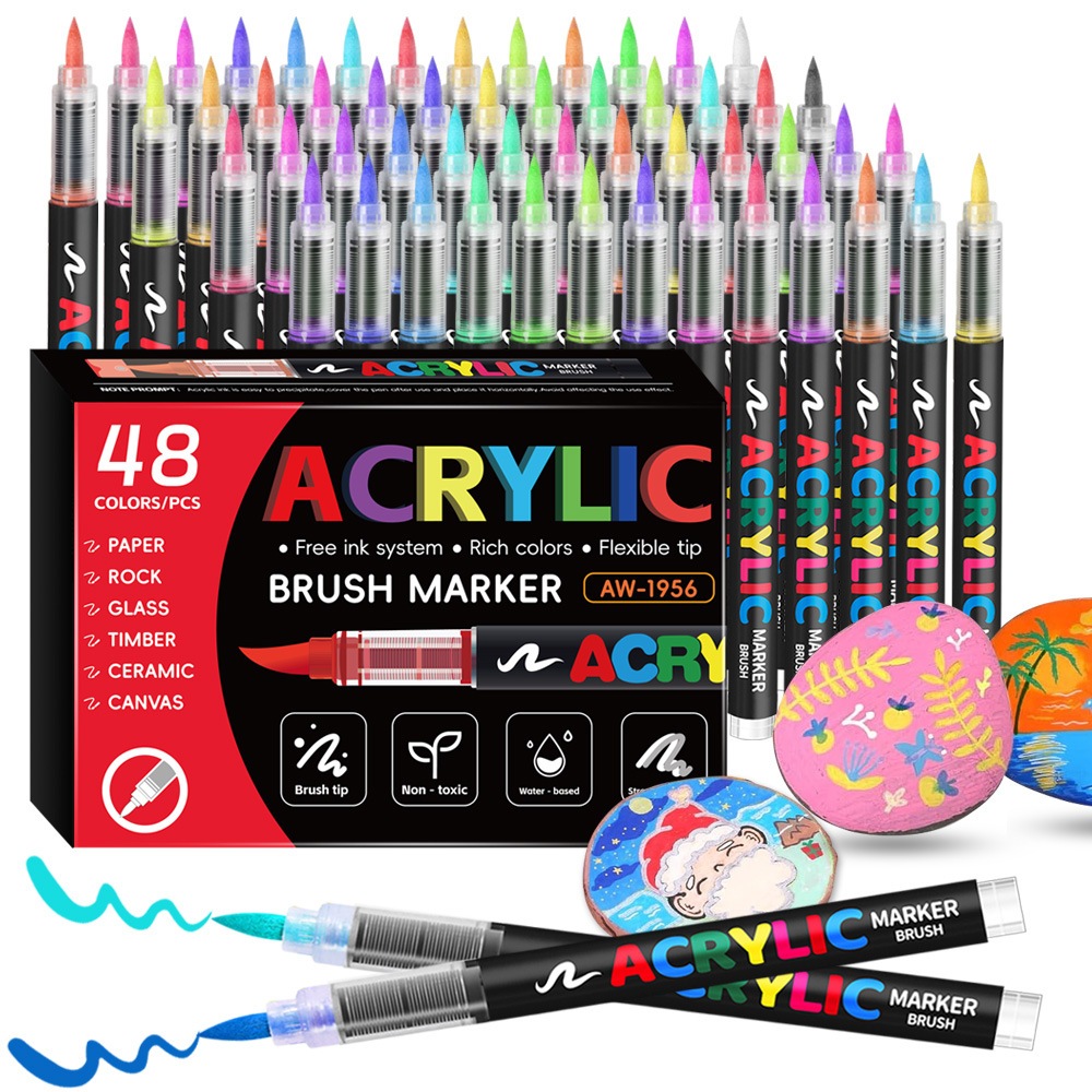 Caneta Marcadora Acrílica Pincel Artístico 12/24/48 Cores Vibrantes para Desenho e Pintura DIY em Oferta na Shopee