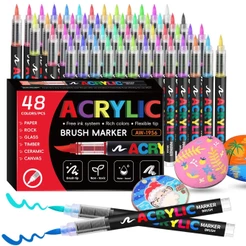 Caneta Marcadora Acrílica Pincel Artístico 12/24/48 Cores Vibrantes para Desenho e Pintura DIY