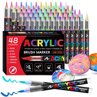 Caneta Marcadora Acrílica Pincel Artístico 12/24/48 Cores Vibrantes para Desenho e Pintura DIY em Oferta na Shopee