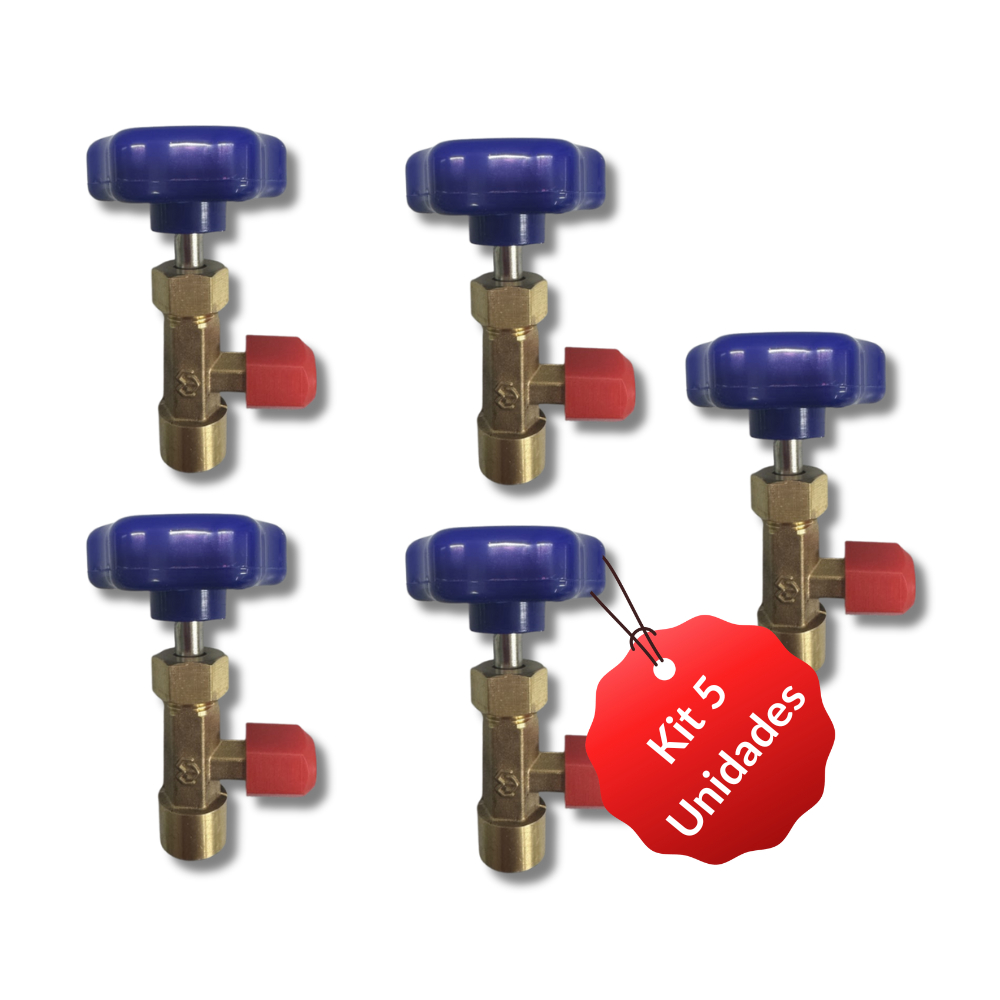 Kit 5 unidades Válvula Perfuradora Acionadora para Lata de Gás Refrigerante com Manopla