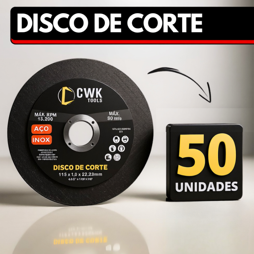 Kit 50 Disco de Corte Aço Inox Pequeno e Fino Para Lixadeira Esmerilhadeira 4.1/2" - 115 x 22,23mm