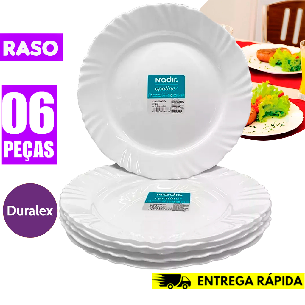 Jogo 06 Pratos Pétala Raso Opaline de Vidro Temperado Brilhante - Jantar Redondo Nadir Duralex em Oferta na Shopee