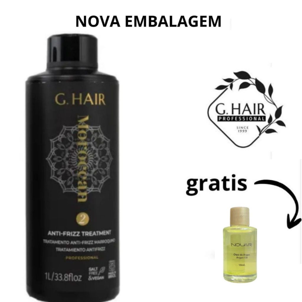 Escova Progressiva Tratamento Marroquina GHAIR  (NOVA Embalagem) Passo 2 de 1L + gratis