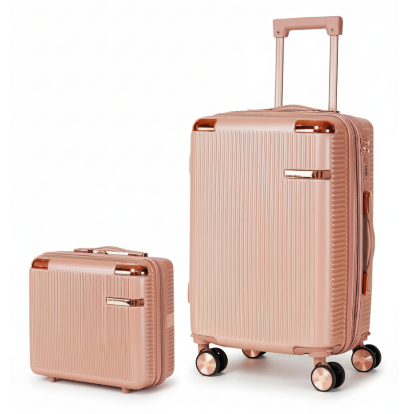 Kit Conjunto 1 Mala De Viagem Policarbonato + 1 Frasqueira Reforçada Resistente Zíper Duplo Antifurto Cadeado KIT035#-5