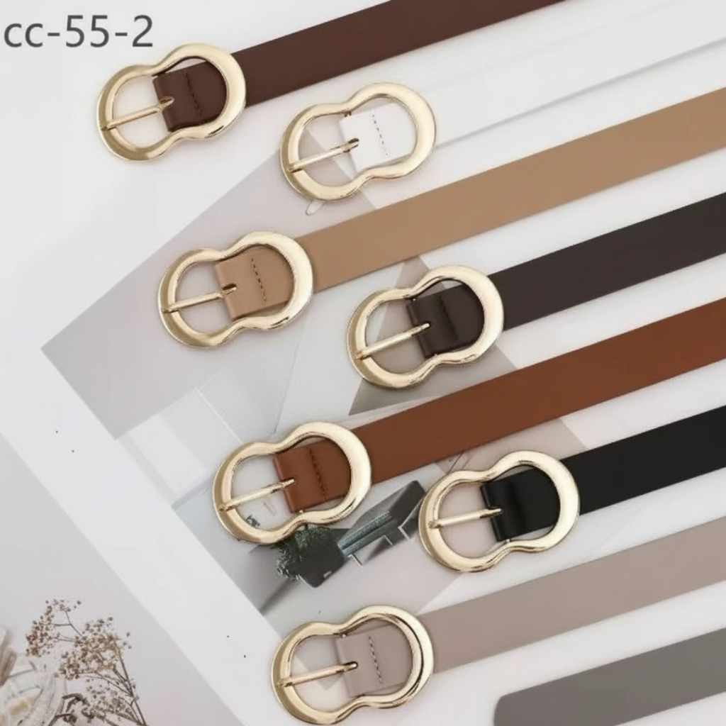 Cinto Clássico Feminino Couro PU Fivela Metal Dourada